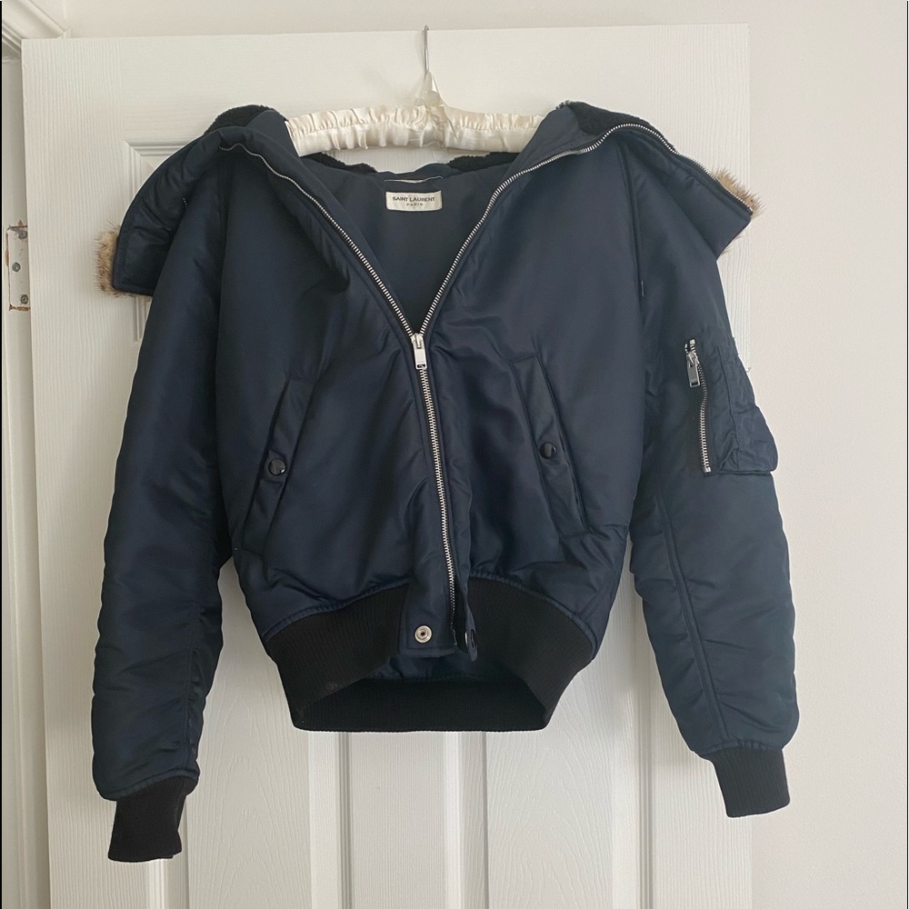 Saint Laurent fur hood bomber